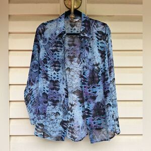 Cabi different shades blue/purple long-sleeved sheer blouse, elegant, Medium